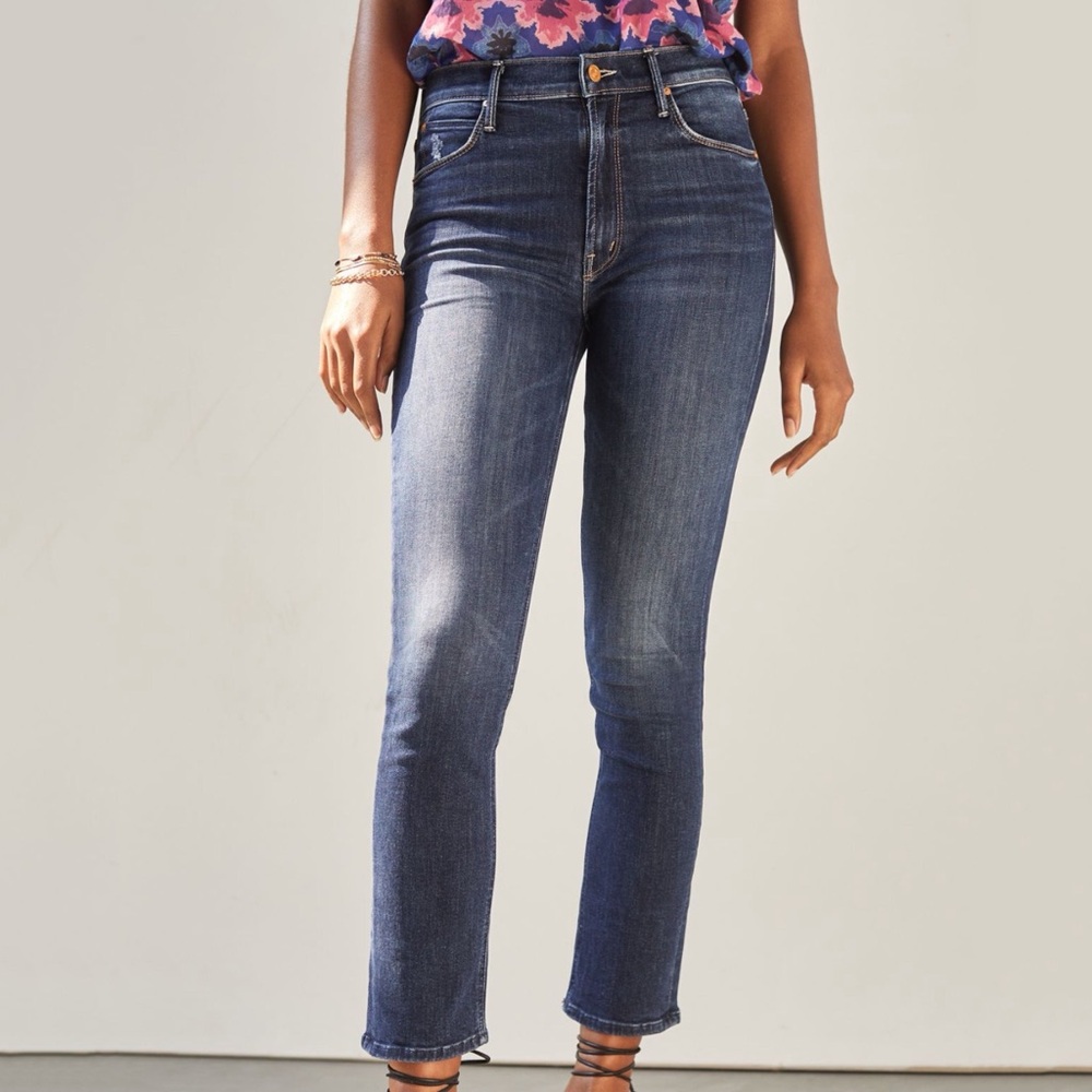 MOTHER The Dazzler Teaming Up Denim Slim Straight Jeans